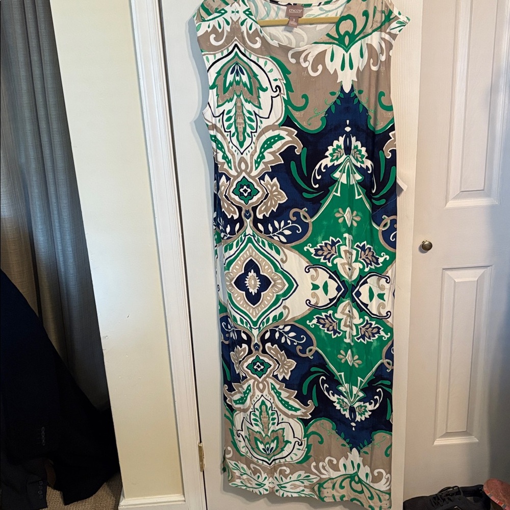 Chico's Vibrant Green and Navy Maxi Dress